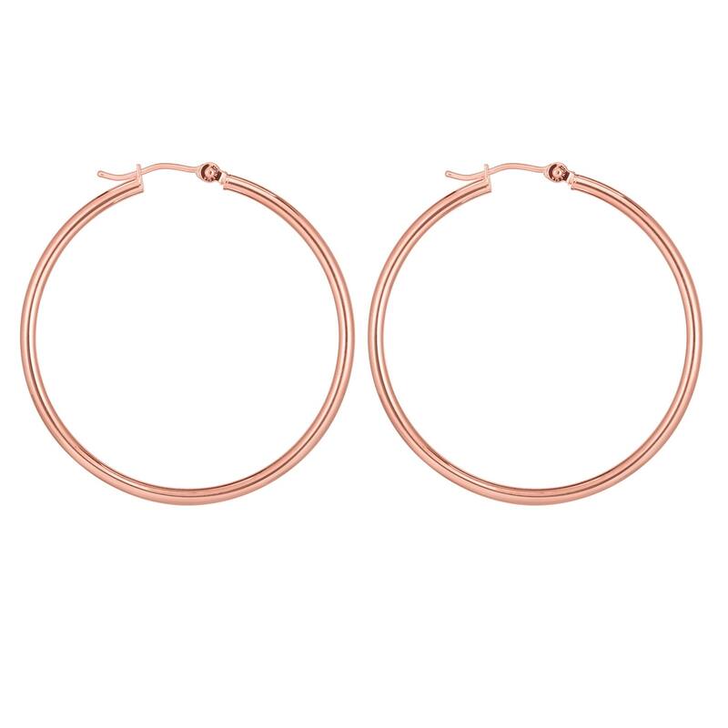 Curata 14k Gold Rose Finish Hoop Earrings With Hinged Clasp