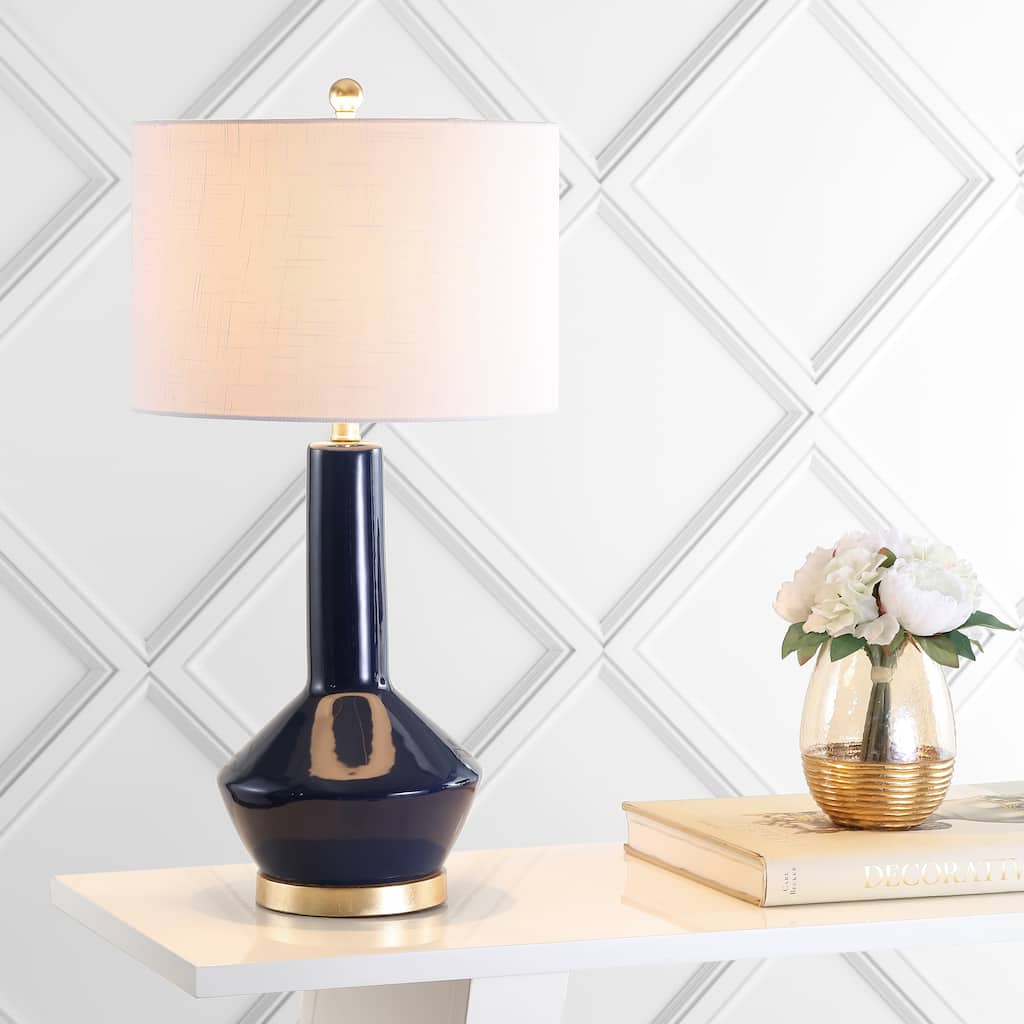 Brussels 29" Ceramic/Metal LED Table Lamp, Navy/Brass by JONATHAN Y
