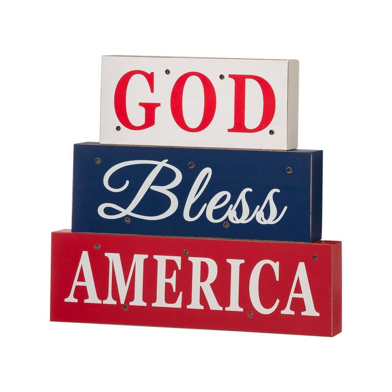 Glitzhome Patriotic/July 4th Free Standing Block Table Decor