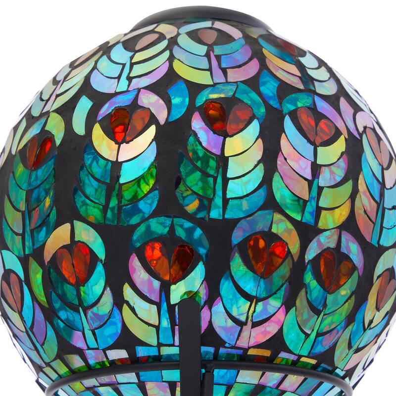 Solar 10" Peacock Feather Mosaic Gazing Globe w/Metal Stand