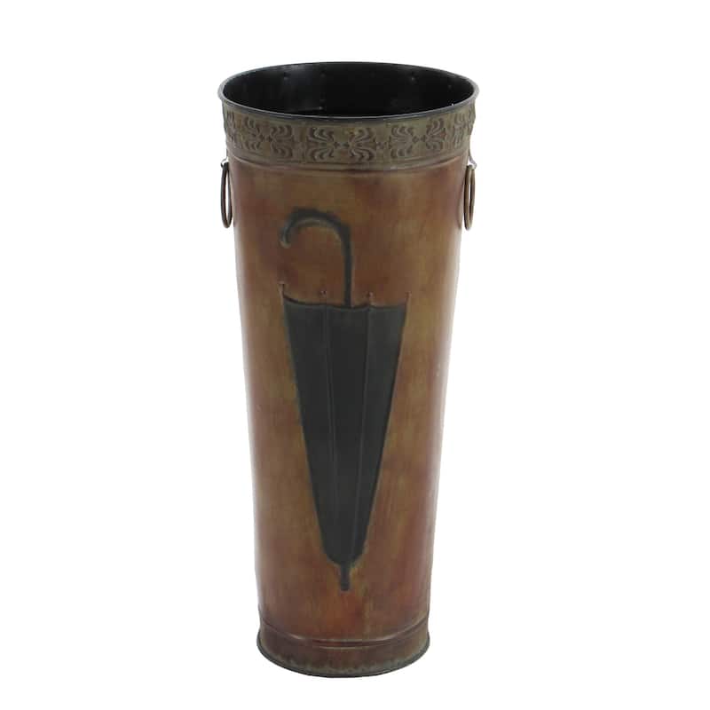 Metal Umbrella Stand with Umbrella Image and Handles - Set of 2 Brown or Black - Roche River Decor