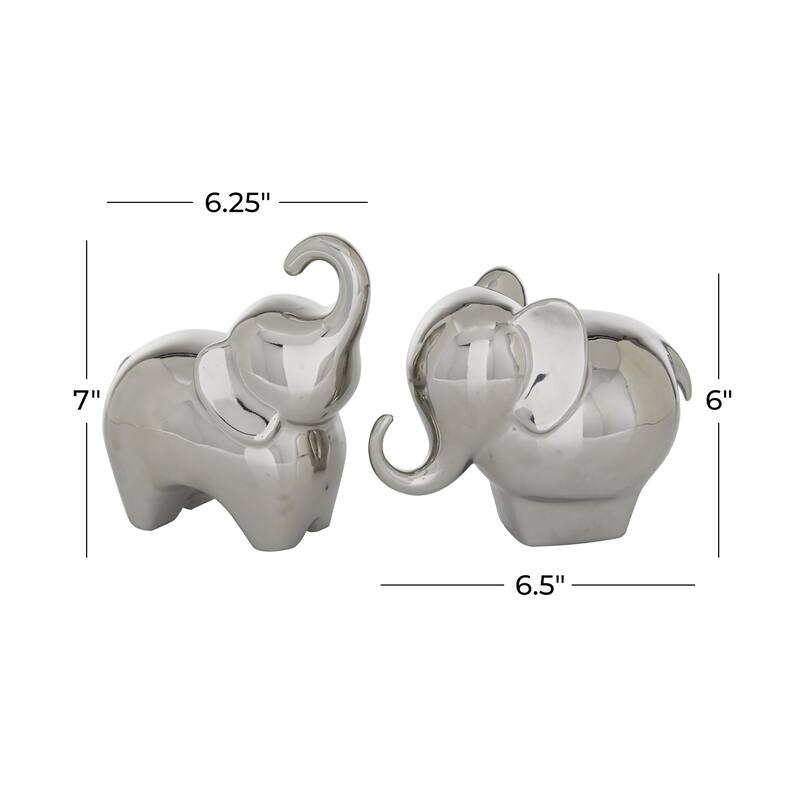 The Novogratz Gold, Silver, Black, White or Multi Colored Porcelain Ceramic Elephant Decorative Sculpture (Set of 2)