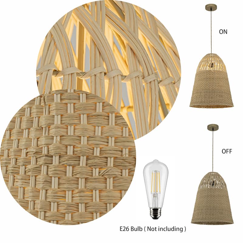 Willa 1-Light Rattan Bell Pendant, Coastal Boho - Handwoven - 16" Wide