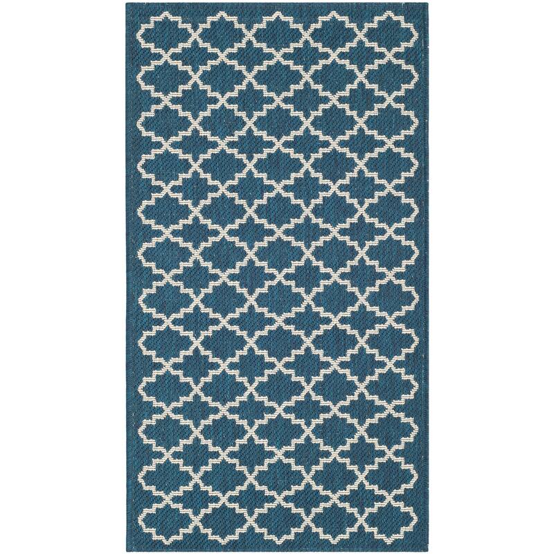 SAFAVIEH Courtyard Gerdi Indoor/ Outdoor Patio Backyard Rug - 2' x 3'7" - Navy/Beige