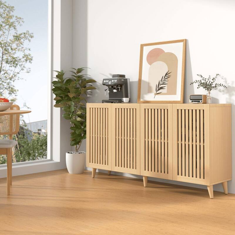 63" Sideboard Storage Cabinet with Slatted Doors, Modern Buffet Credenza for Dining Room & Entryway