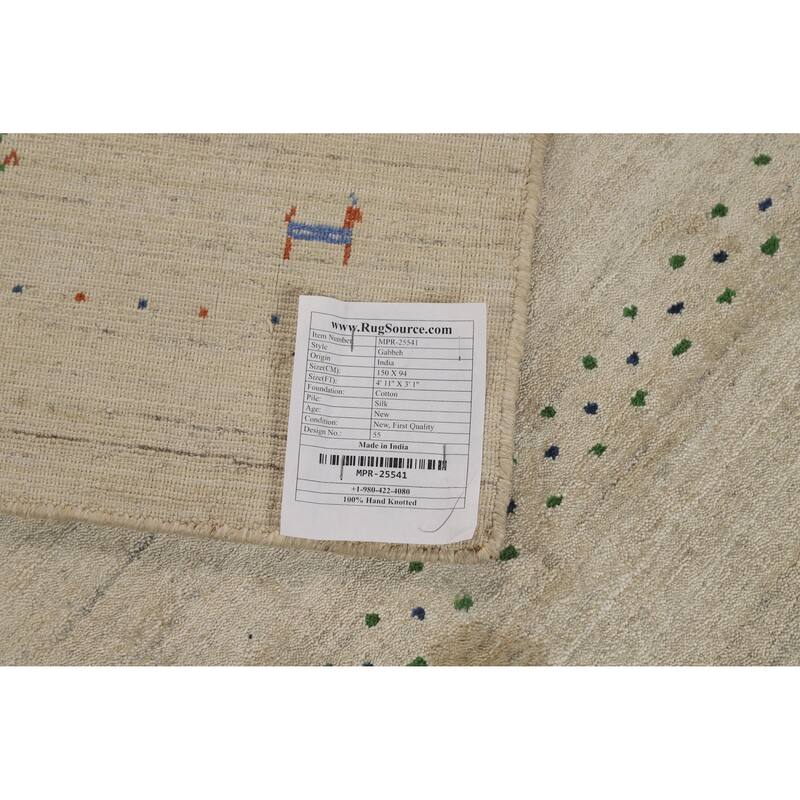 Tribal Gabbeh Indian Foyer Rug Handmade Accent Beige Silk Carpet - 3'1"x 4'11"