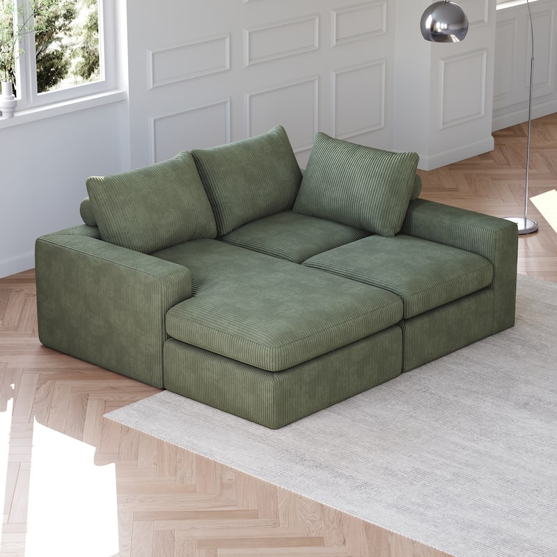 Roomfitters Modern 3-Seater Corduroy Cloud Sectional Sofa with Chaise, L-Shaped Boneless Couch with Pillows