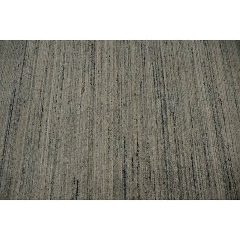 Hand Knotted Oriental Silk Carpet Tribal Contemporary Greys & Charcoal Gabbeh Area Rug - 14' 0'' X 9' 11''