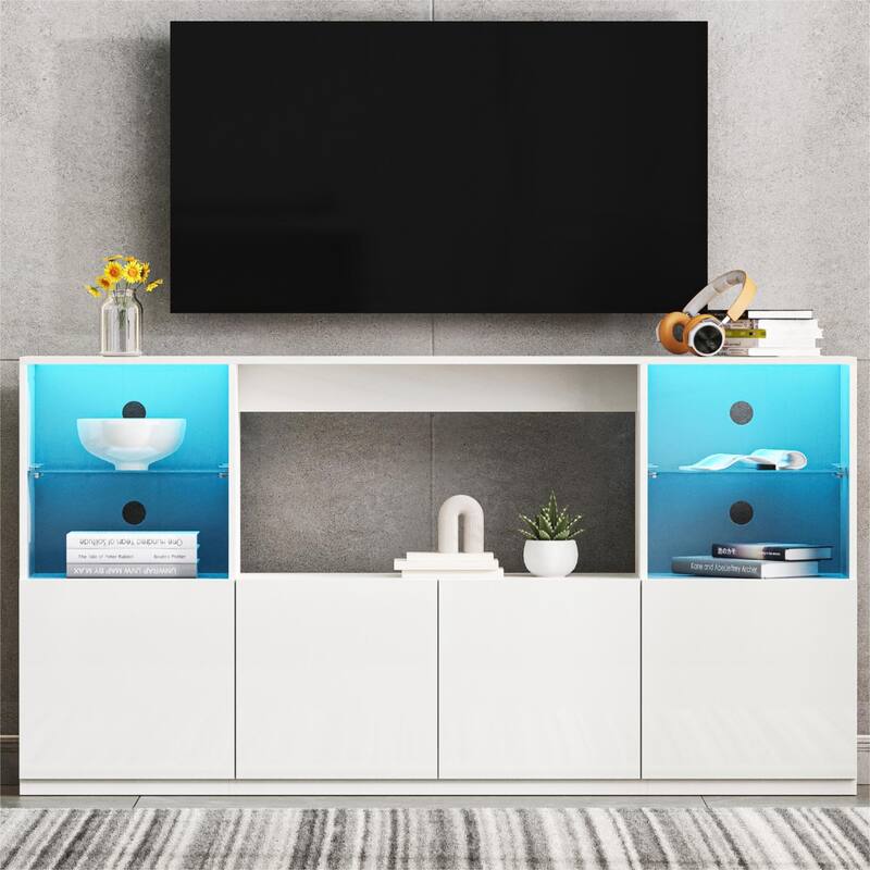 High Gloss TV Stand with LED Lights - White
