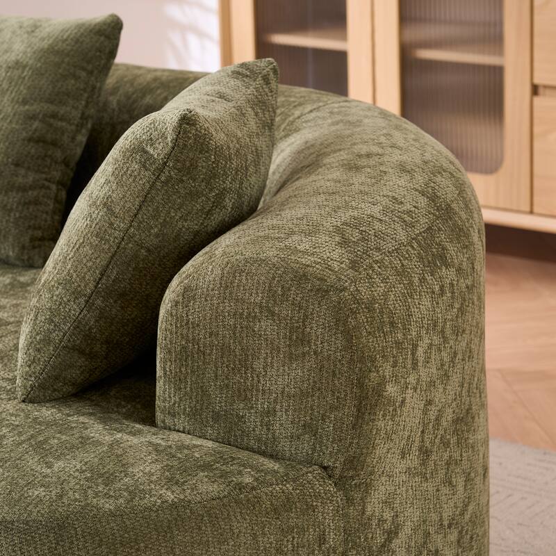 Crescent-Shaped Modular Sofa for Apartments, Chenille Low-Back Deep-Seat Sofa, Small Compression Sofa with Pillows