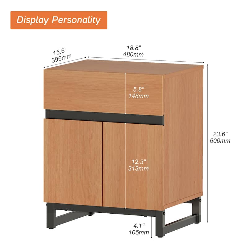 WAMPAT Modern Nightstand with 1 Drawer & 1 Storage Cabinet, Farmhouse Bedside Table with 2 Open Door forBedroom