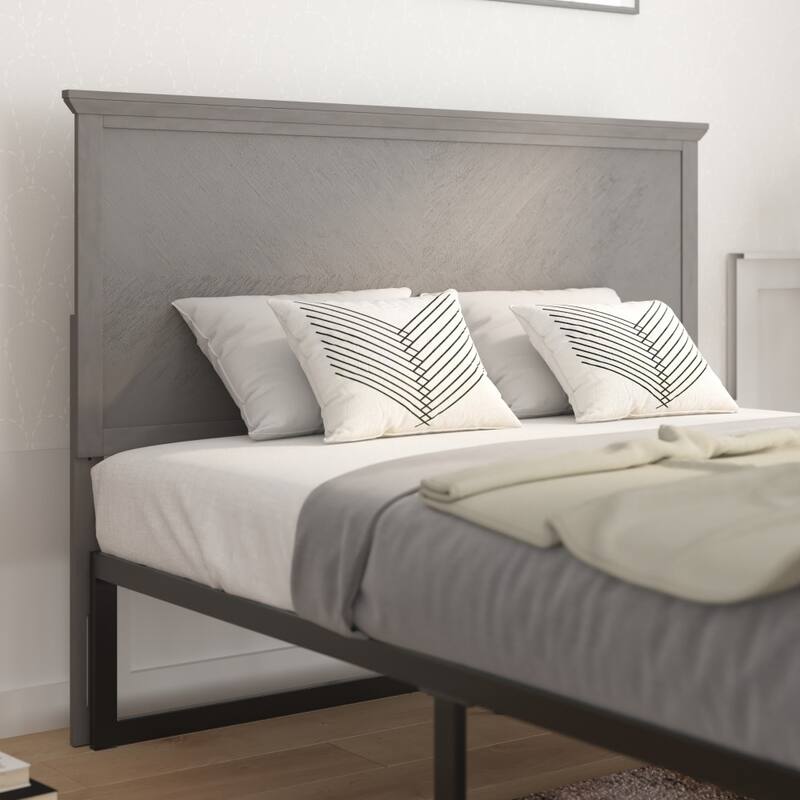 Solid Wood Herringbone Patterned Headboard Only - Gray Wash - Queen