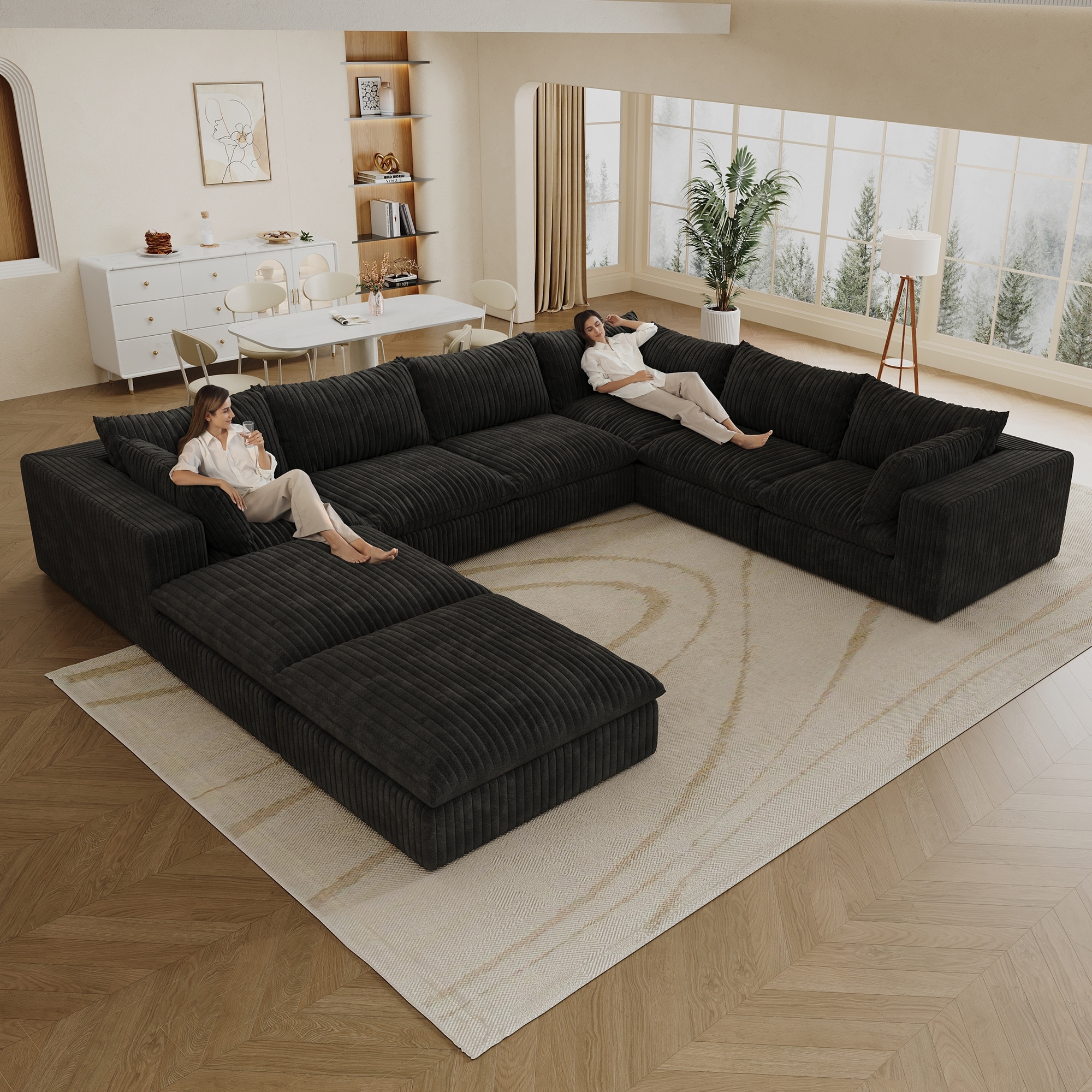 Cloud Sofa Corduroy Fabric Deep Seat Couches Double-Layer Design Removable Cushion No Assembly DIY Combination - Bed Bath & Beyond