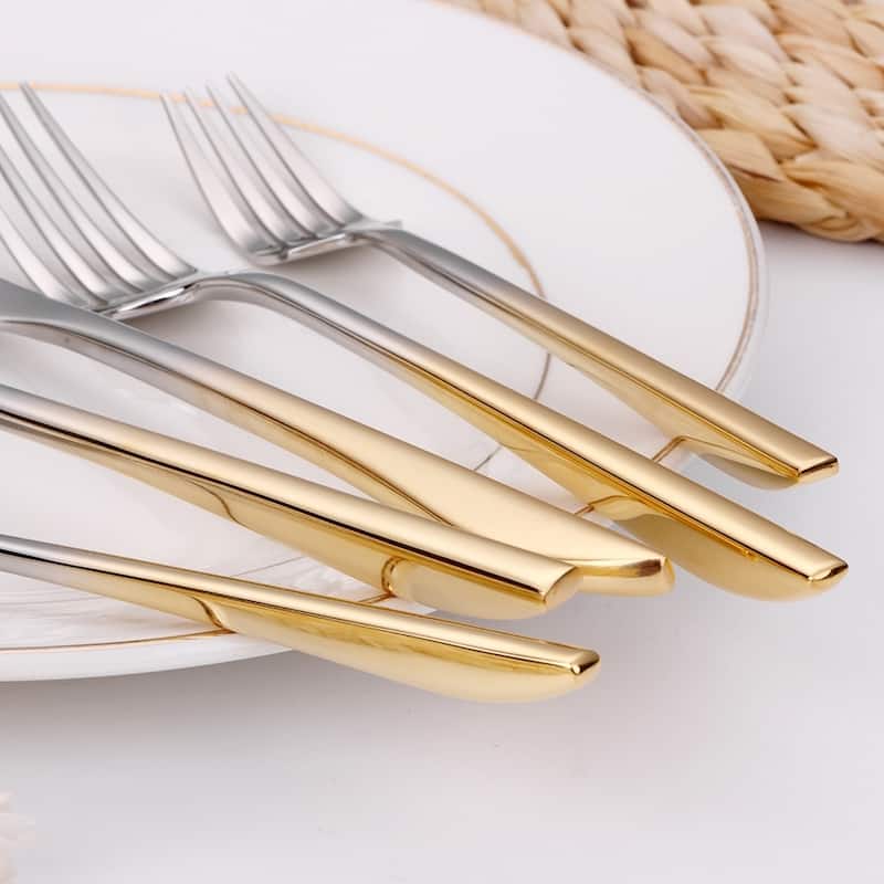 20 Pc Flatware Set Silver With Graduated Gold Handles - Service For 4
