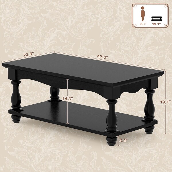 French Country Coffee Table with Storage Shlef, Farmhoues
