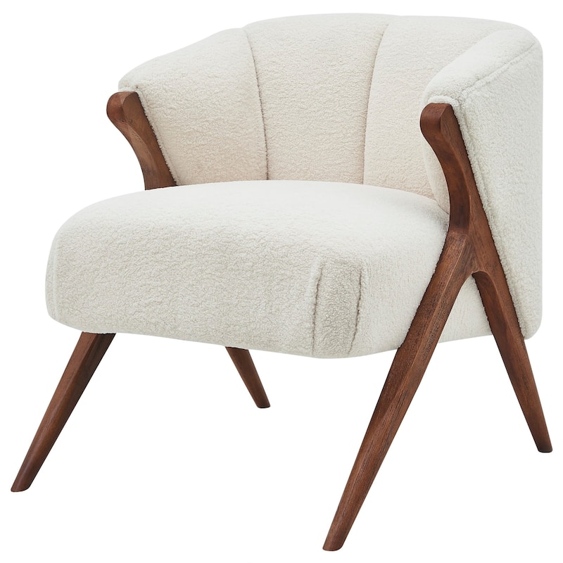 NPD Furniture Florence Faux Shearling Fabric Accent Chair Brown Legs