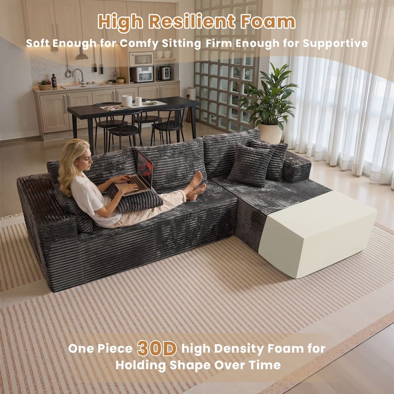 HOOOWOOO Modular Plush Upholstery L-shaped Sofa with Chaise Lounge