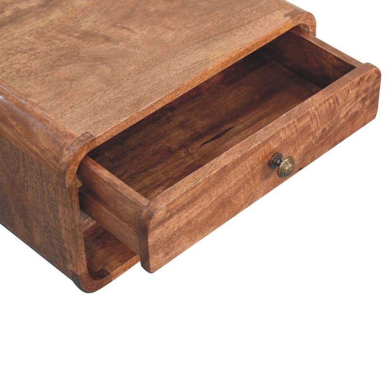 Artisan Furniture Solid Wood Curved Honey Caramel Wall Mounted Bedside with Open Slot