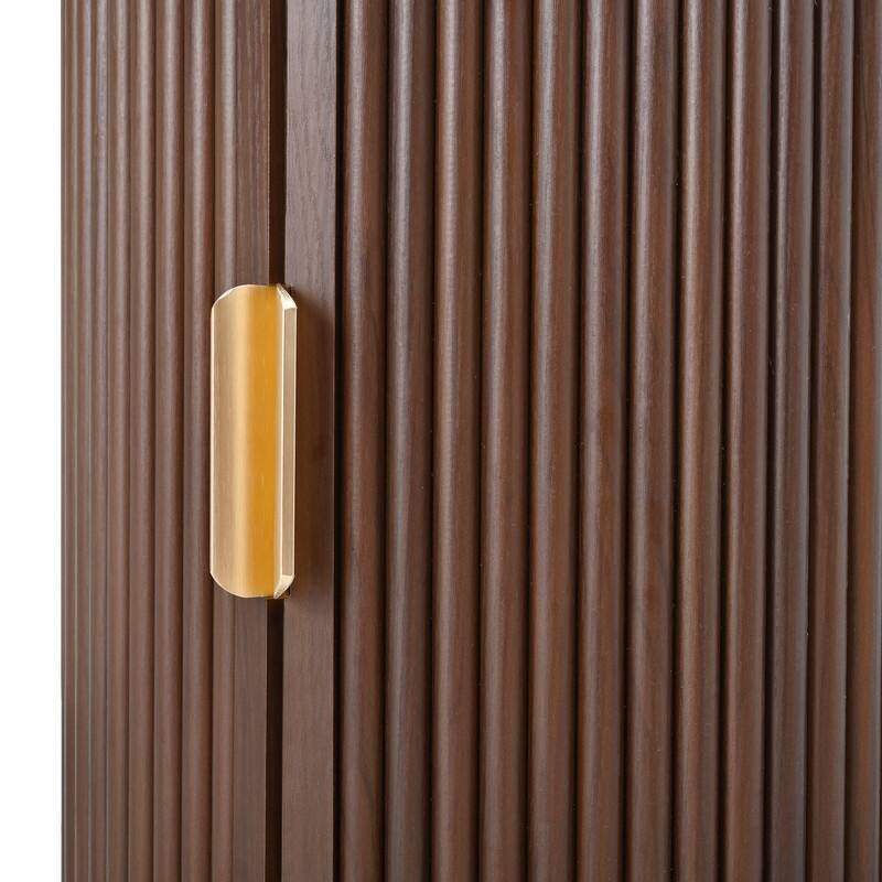 Mid-Century Modern Coffee & End Table Set with Tambour Doors - 2-Piece Wood Finish Living Room Storage