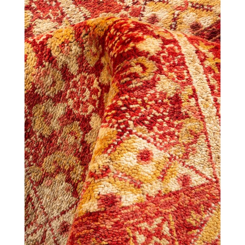 Overton Hand Knotted Wool Contemporary Oriental Orange Area Rug - 6' x 9'