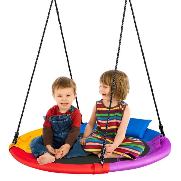slide 2 of 11, Costway 40'' Saucer Tree Swing Outdoor Round Platform Swing w/ Pillow - See Details Multi-color - See Details