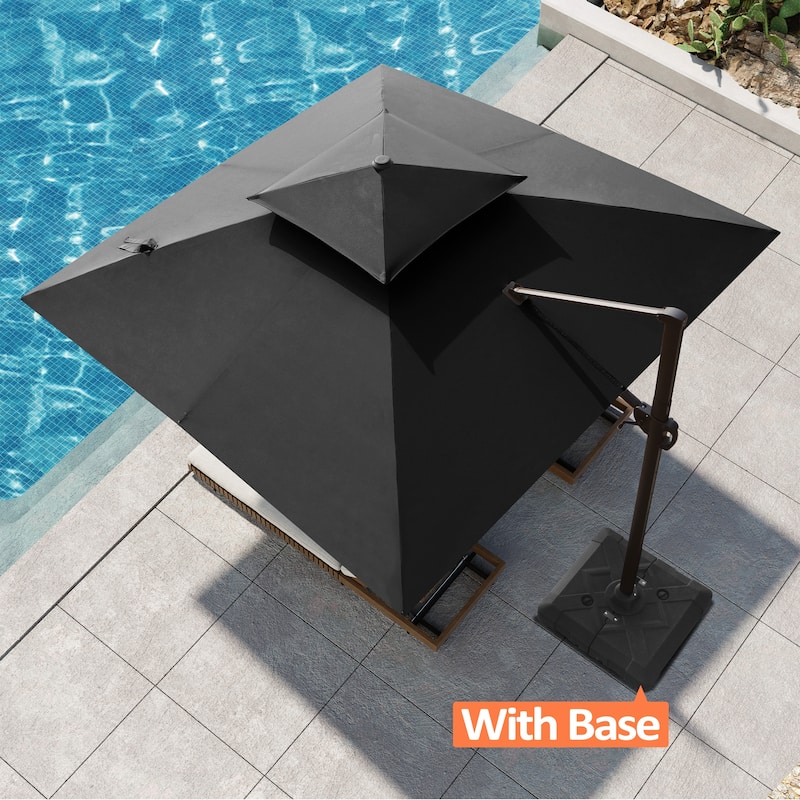 Pellebant Outdoor Patio Cantilever Offset Umbrella 11 ft Double Top with Base - Black
