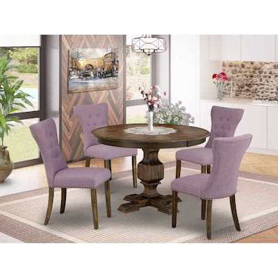 HomeStock 3-Piece Distressed Jacobean Finish Solid Wood Top Dining Table with 2 Upholstered Chairs