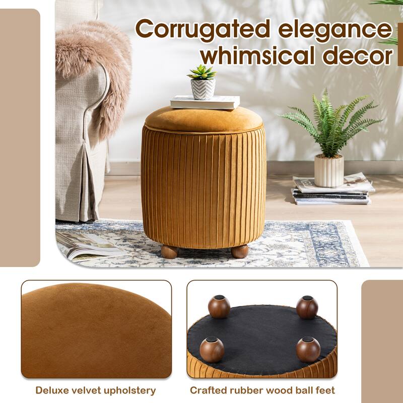 Glitzhome 19"H Velvet Upholstered Storage Ottoman or Accent Stool with Rubberwood Ball Feet