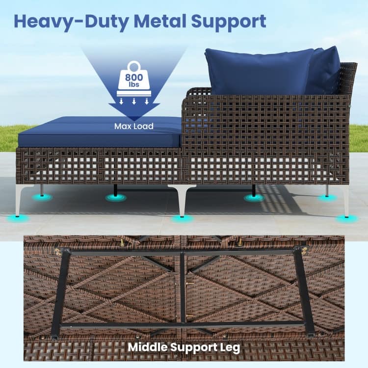 Mix Brown Rattan Day Bed with Cushions Outdoor Lounger - 60" x 52.5" x 27.5"