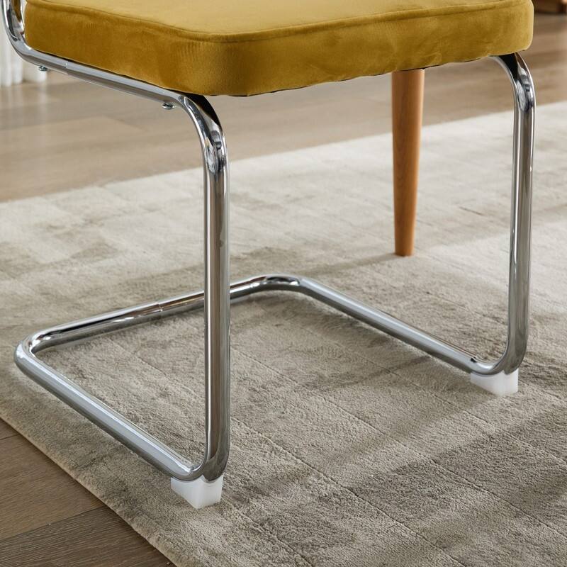 Mid Century Modern Dining Chairs Set of 2, Natural Cane Back & Stainless Chrome Base, Upholstered Rattan Kitchen Chairs