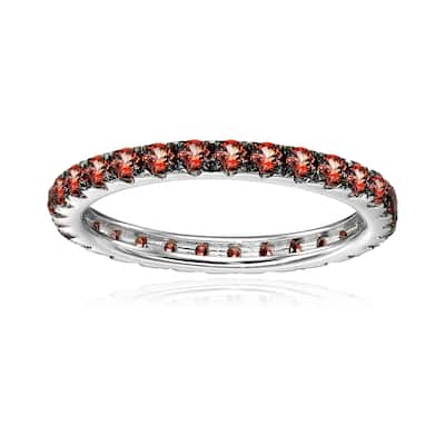 14K White Gold Red Garnet Band Ring