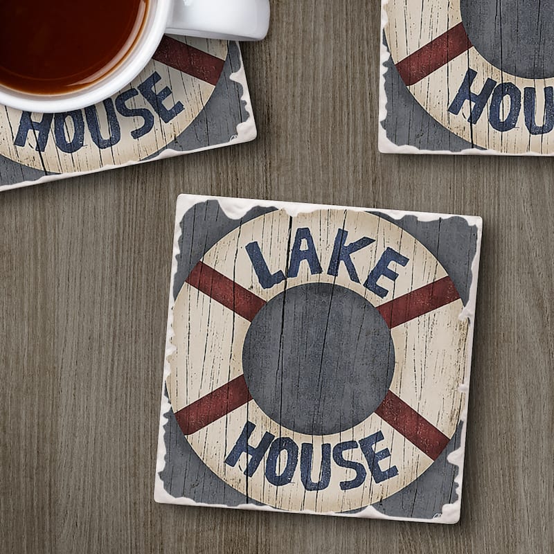 Counterart Absorbent Stone Coasters - Lake House Preserver - Set of 4 - 4x4x100