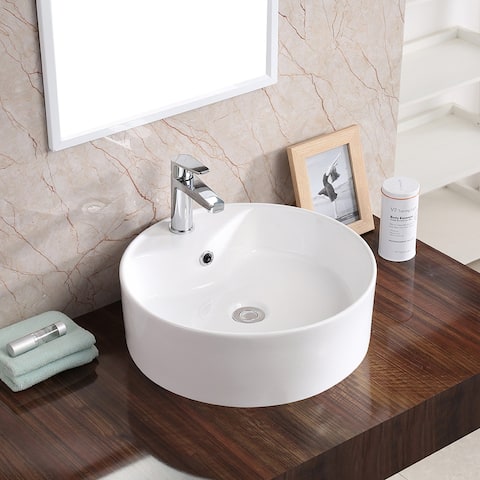 Karran Valera 18" Vitreous China Vessel Bathroom Sink in White with Overflow Drain