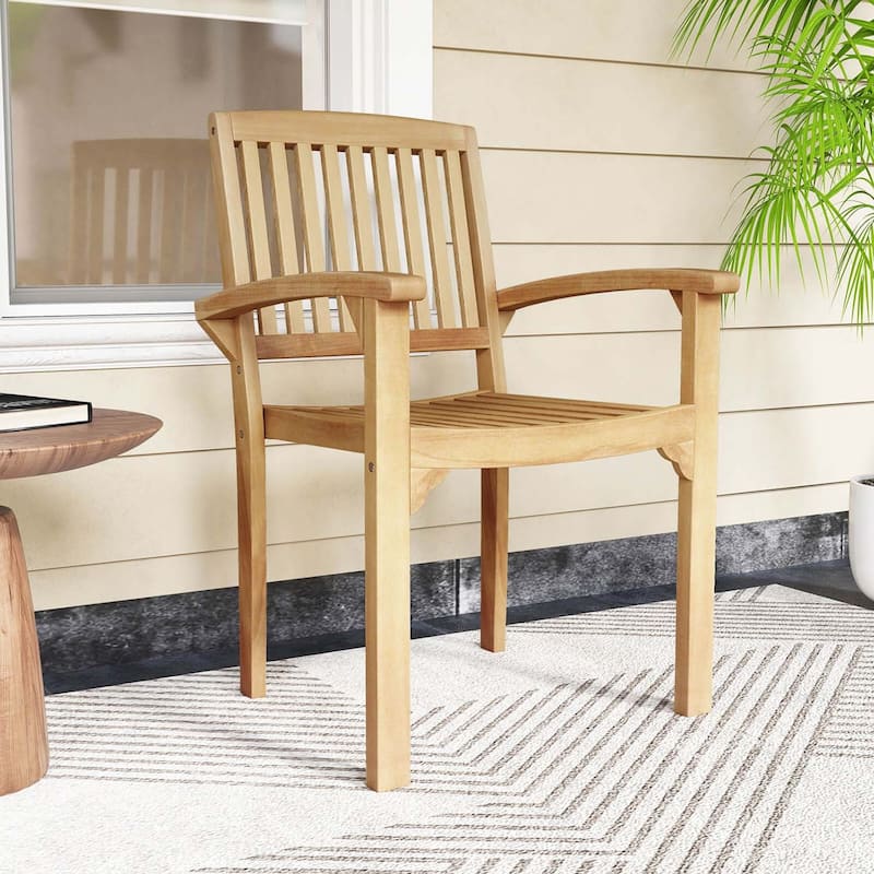 1/2/4PCS Dining Chair Teak Wood Armchair Armrests Solid Wooden Legs
