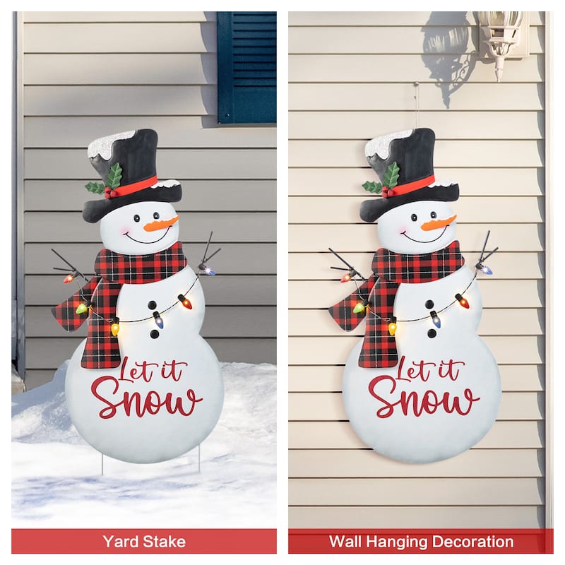Glitzhome 36"H Metal Christmas Snowman with Colorful Bulbs Yard Stake - Multi-color