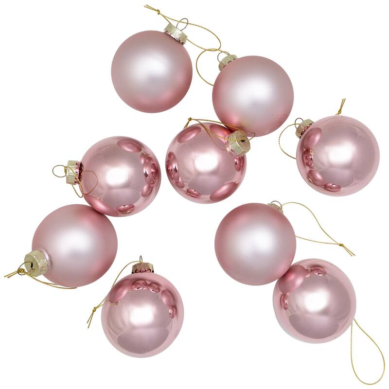 9ct Shiny Matte Pink Gold Glass Ball Christmas Ornaments 2.5" (65mm)