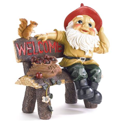 14" Red and Brown Grandpa Gnome Greeting Sign Outdoor Garden Statue