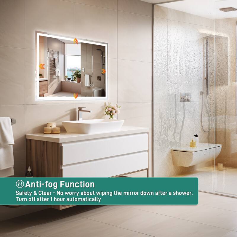 Durx-litecrete Rectangular Frameless Wall Mount 3 Colors Dimmable Anti-fog LED Bathroom Vanity Mirror