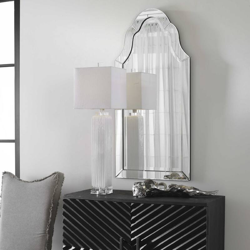 Unframed Beveled Arch Wall Mirror - 44" - Silver