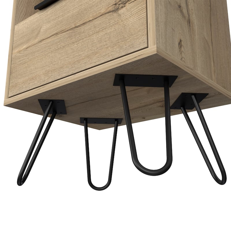Nightstand 22"H, One Open Shelf, Single Door Cabient, Hairpin Legs, Black