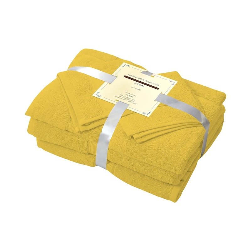 12 Piece Towel Set 600 GSM Long-Staple Combed Cotton Absorbent Bath Towels - Yellow