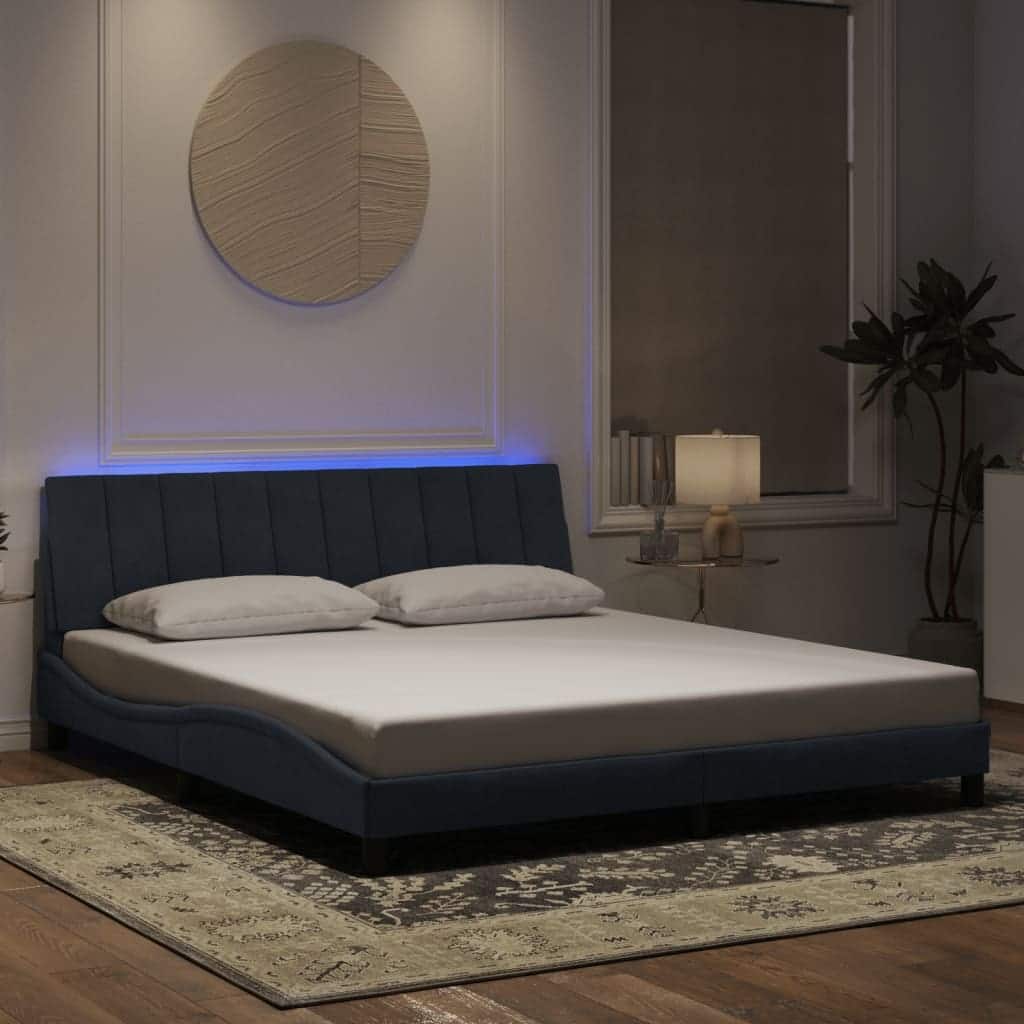 vidaXL Bed Frame with LED without Mattress "Hanko" Dark Grey 183 x 83.9 " Velvet - 183 x 3 x 17.7 "