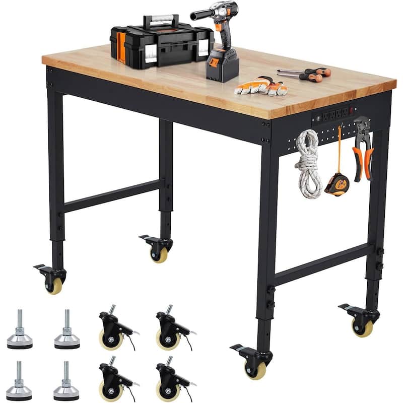 48*24*1.2 Inch Workbench for Garage with 4 Rolling Casters - N/A - Black