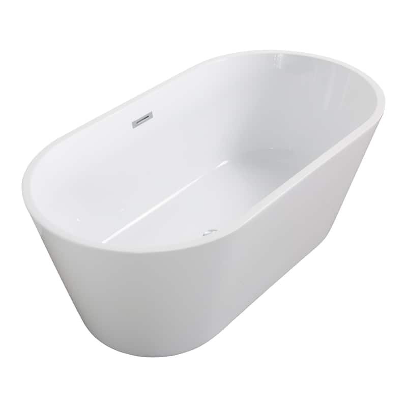 60"/63"/67" Acrylic Freestanding Soaking Bathtub in White with Drain