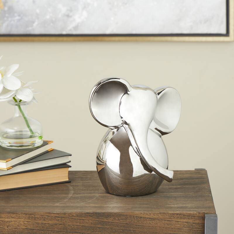 Ceramic Glossy Elephant Decorative Sculpture - Silver or Gold