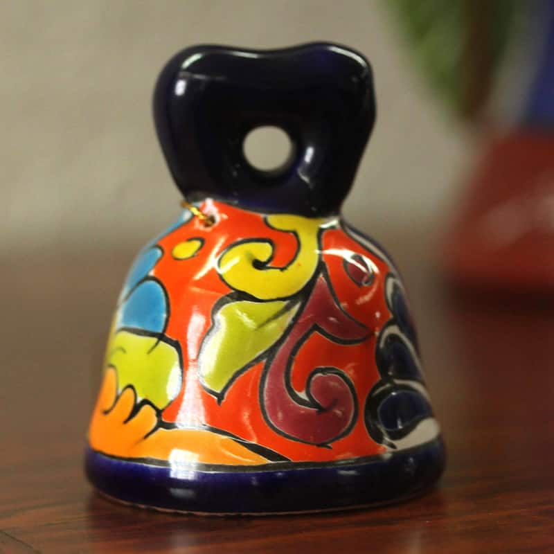Handmade Ringing Talavera Ceramic Bell (Mexico) - 3.2" H x 2.4" Diam.