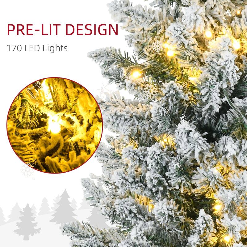 6' Tall Pre-Lit Slim Noble Fir Artificial Christmas Tree with 170 Warm White LED Lights and 390 Tips - Green