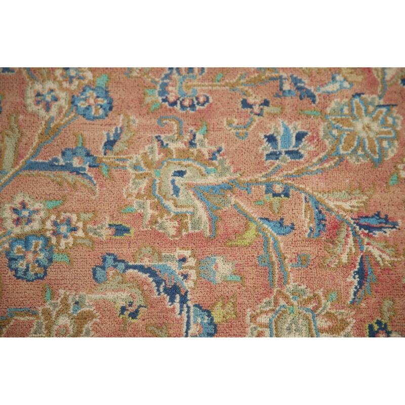 Hand Knotted Oriental 100% Wool Carpet Traditional Floral Pink Mashad Area Rug - 12' 9'' X 9' 4''