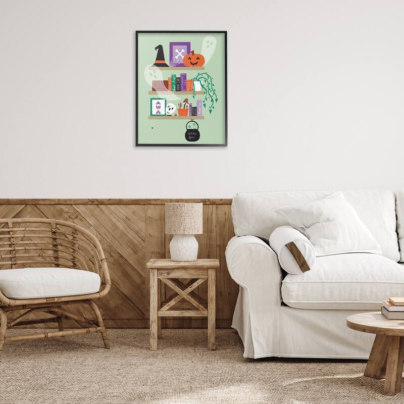 Stupell Witchy Halloween Bookshelf Framed Giclee Art Design By Sazerelli Designs