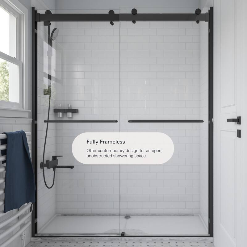 Seawin Verona Light Bypass Frameless Sliding Glass Shower Door 44 - 48 in. W x 76 in. H 1/4 in. (6 mm) Clear Tempered Glass